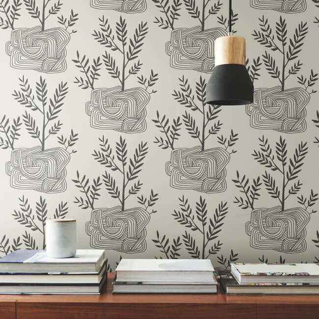 Seedlings Grey Peel & Stick Wallpaper - York Wallcoverings - PSW1227RL - York Wallcoverings Wallpaper