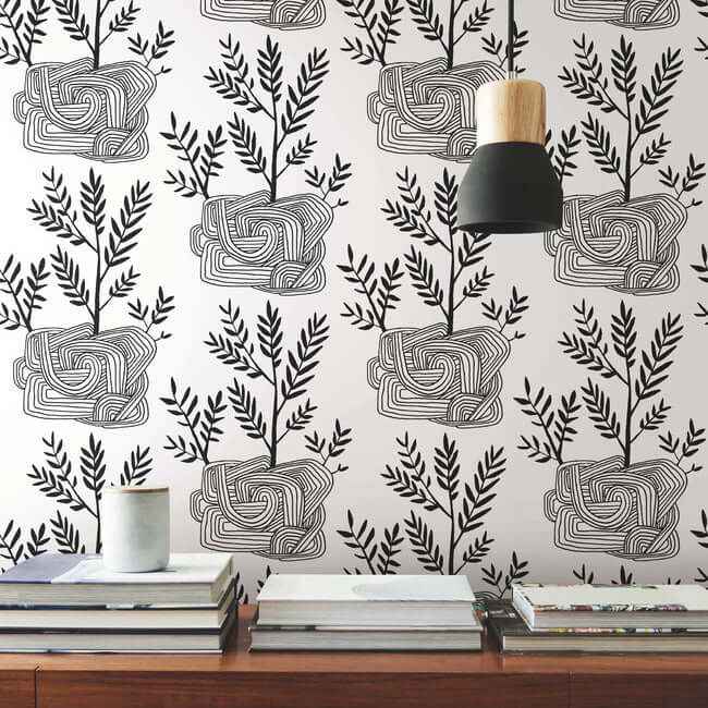 Seedlings Black Peel & Stick Wallpaper - York Wallcoverings - PSW1229RL - York Wallcoverings Wallpaper