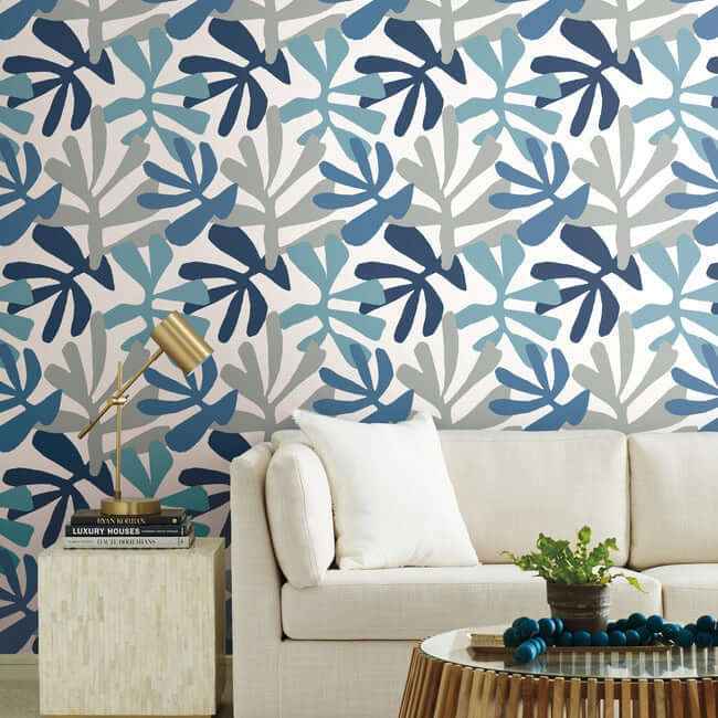 Kinetic Tropical Blue & Grey Peel & Stick Wallpaper - York Wallcoverings - PSW1242RL - York Wallcoverings Wallpaper