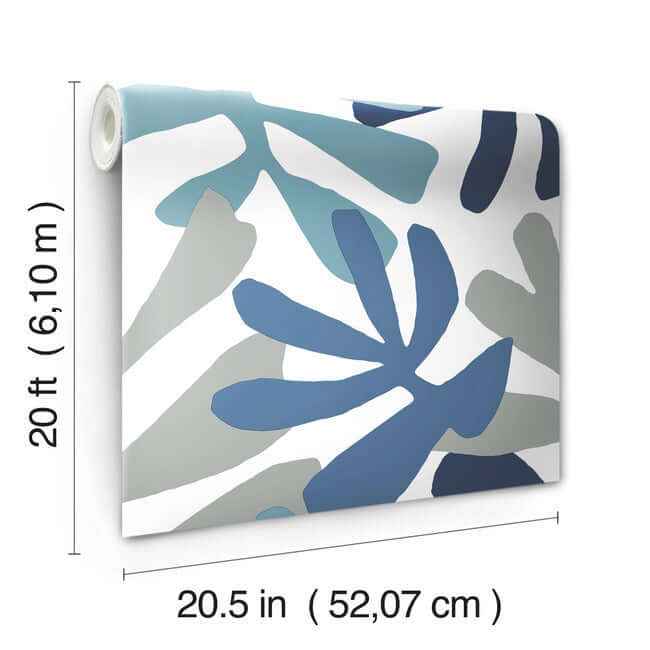 Kinetic Tropical Blue & Grey Peel & Stick Wallpaper - York Wallcoverings - PSW1242RL - York Wallcoverings Wallpaper
