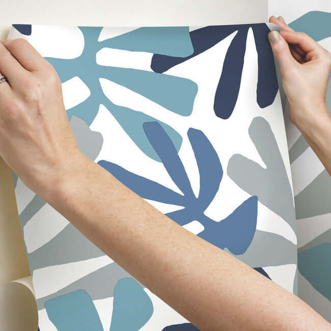 kinetic-tropical-blue-grey-peel-stick-wallpaper-york-wallcoverings-psw1242rl - York Wallcoverings Wallpaper