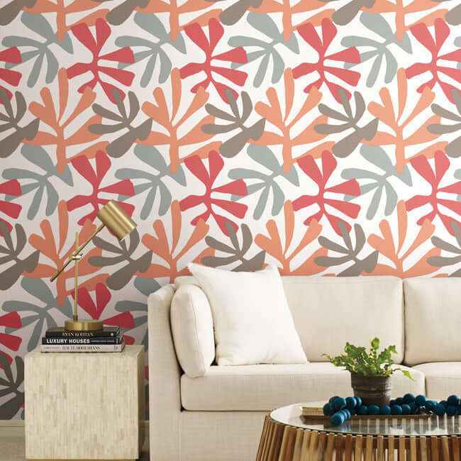 Kinetic Tropical Coral & Beige Peel & Stick Wallpaper - York Wallcoverings - PSW1240RL