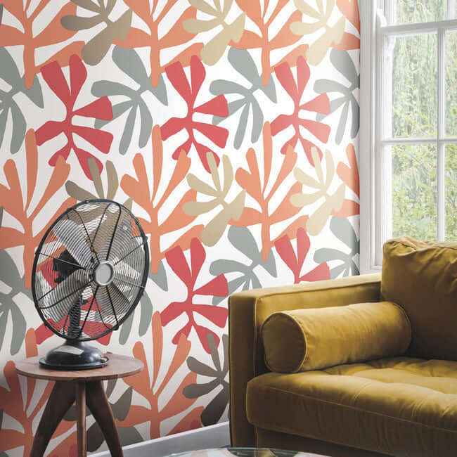 Kinetic Tropical Coral & Beige Peel & Stick Wallpaper - York Wallcoverings - PSW1240RL - York Wallcoverings Wallpaper