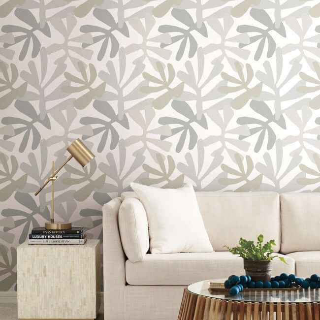 Kinetic Tropical Grey & Beige Peel & Stick Wallpaper - York Wallcoverings - PSW1244RL - York Wallcoverings Wallpaper