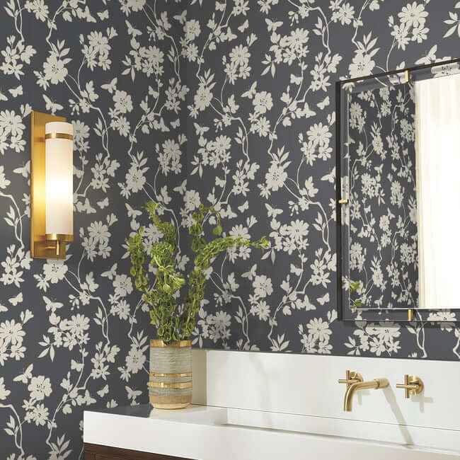 Flutter Vine Grey Wallpaper - York Wallcoverings - DT5025 - York Wallcoverings Wallpaper