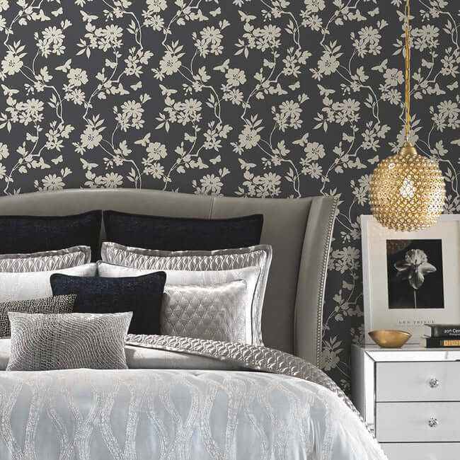 Flutter Vine Grey Wallpaper - York Wallcoverings - DT5025 - York Wallcoverings Wallpaper