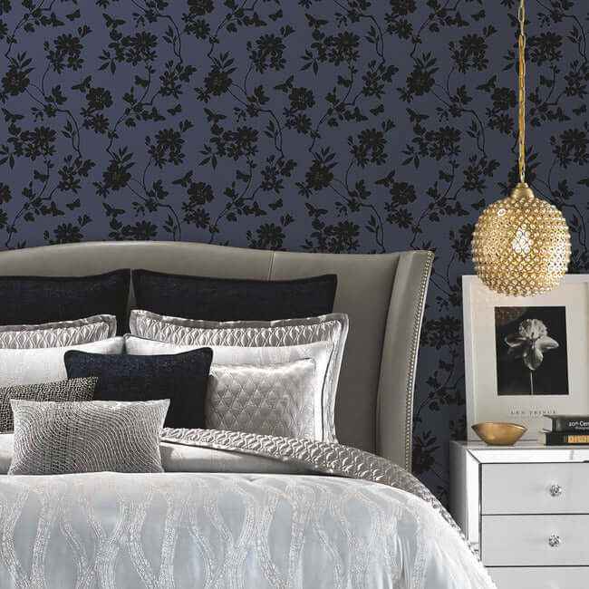 Flutter Vine Blue & Black Wallpaper - York Wallcoverings - DT5021 - York Wallcoverings Wallpaper