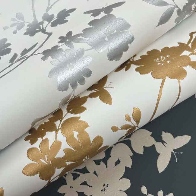 Flutter Vine White & Silver Wallpaper - York Wallcoverings - DT5023 - York Wallcoverings Wallpaper