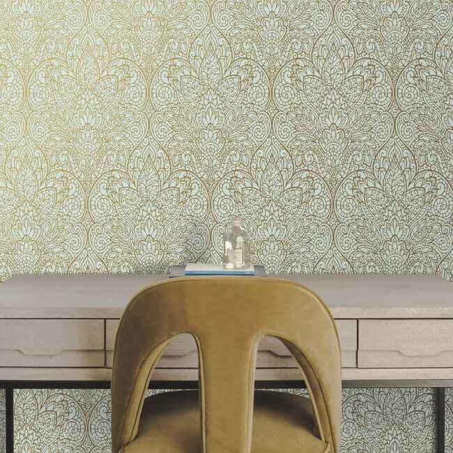Paradise Blue Metallic Wallpaper - York Wallcoverings - CD4008 - York Wallcoverings Wallpaper