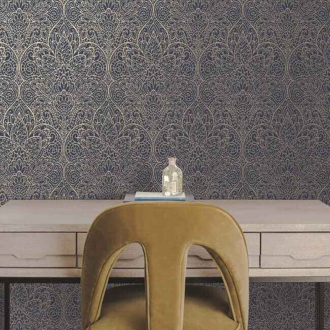 Paradise Navy & Gold Wallpaper - York Wallcoverings - DT5013 - York Wallcoverings Wallpaper