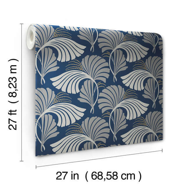 dancing-leaves-navy-wallpaper-york-wallcoverings-dt5133 - York Wallcoverings Wallpaper