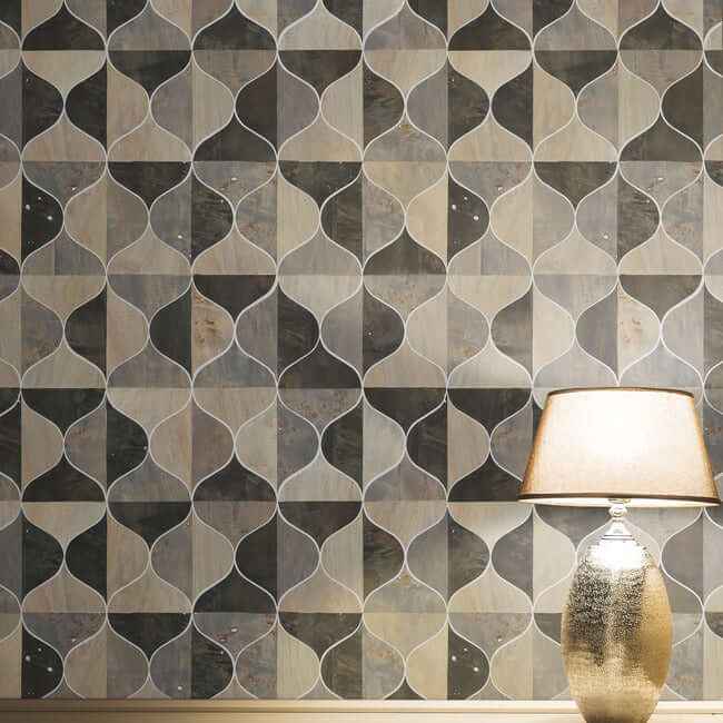 Burlwood Ogee Black & Taupe Wallpaper - York Wallcoverings - DT5001 - York Wallcoverings Wallpaper