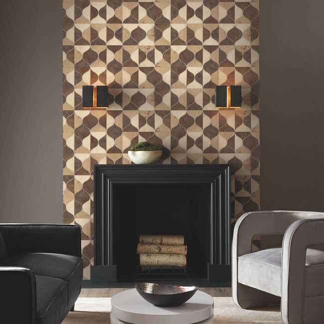 Burlwood Ogee Warm Neutral Wallpaper - York Wallcoverings - DT5003 - York Wallcoverings Wallpaper