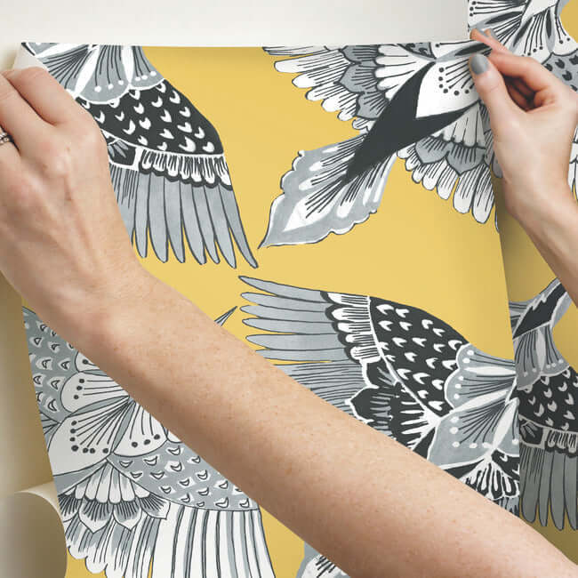 feather-flight-premium-peel-stick-wallpaper-yellow-york-wallcoverings-psw1350rl - York Wallcoverings Wallpaper