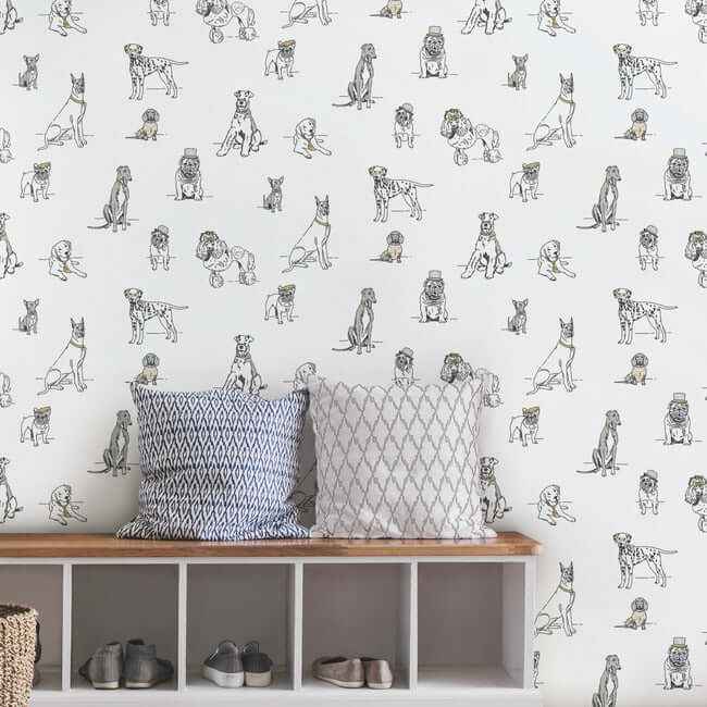 Dog's Life Silver & Gold Peel & Stick Wallpaper - York Wallcoverings - PSW1339RL - York Wallcoverings Wallpaper