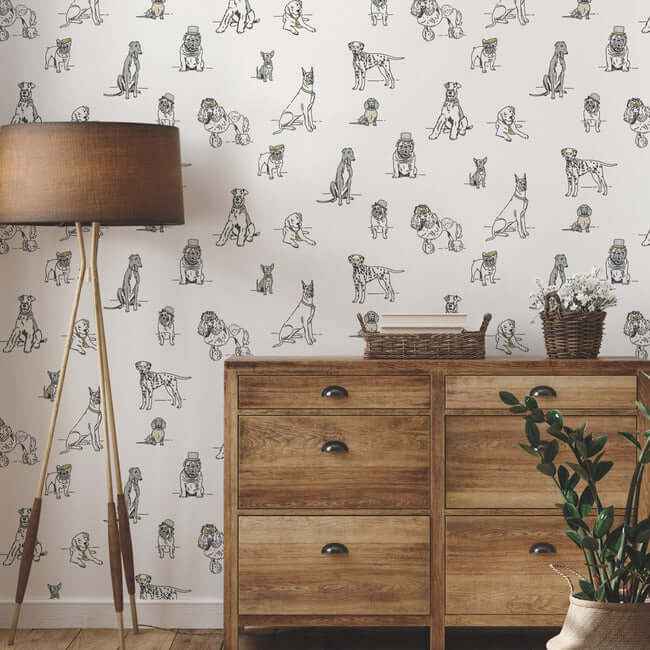 Dog's Life Silver & Gold Peel & Stick Wallpaper - York Wallcoverings - PSW1339RL - York Wallcoverings Wallpaper