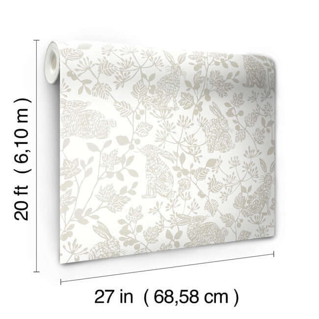 botanical-bunnies-premium-peel-stick-wallpaper-neutral-york-wallcoverings-psw1344rl - York Wallcoverings Wallpaper