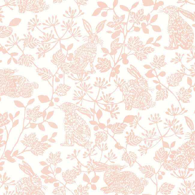 Botanical Bunnies Pink Peel & Stick Wallpaper - York Wallcoverings - PSW1343RL