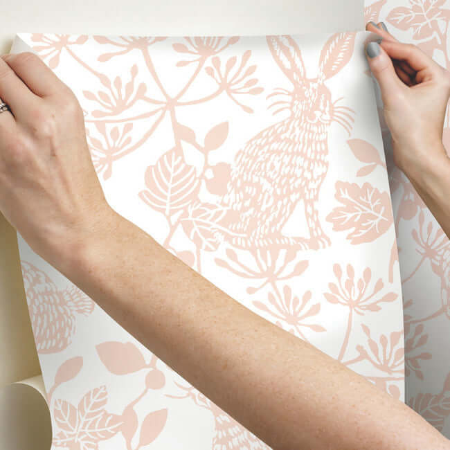 botanical-bunnies-premium-peel-stick-wallpaper-pink-york-wallcoverings-psw1343rl - York Wallcoverings Wallpaper