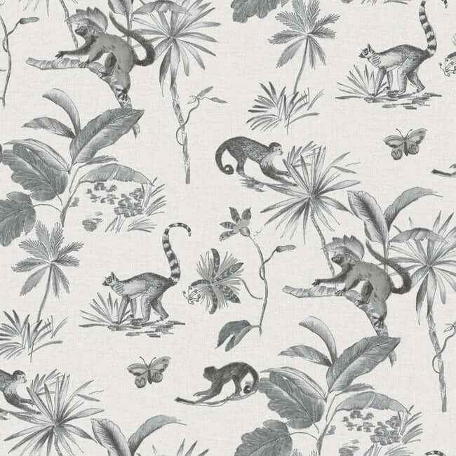 Botanicals & Lemurs Grey Peel & Stick Wallpaper - York Wallcoverings - PSW1354RL - York Wallcoverings Wallpaper