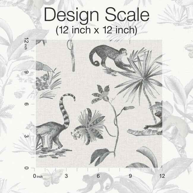 Botanicals & Lemurs Grey Peel & Stick Wallpaper - York Wallcoverings - PSW1354RL - York Wallcoverings Wallpaper