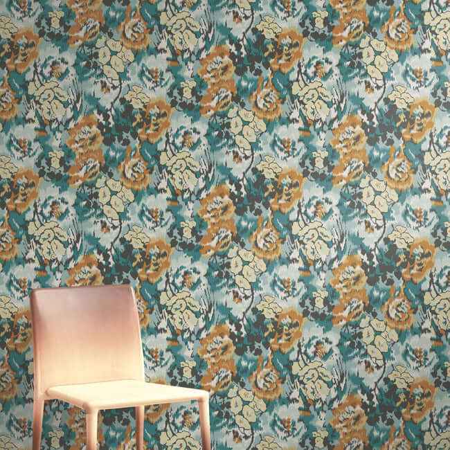 Flower Pot Teal & Orange Wallpaper - York Wallcoverings - MI10301