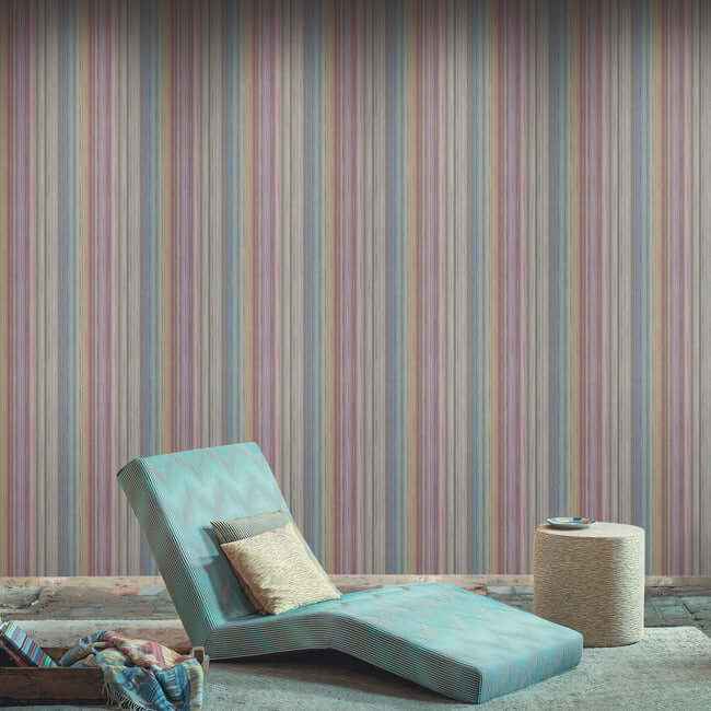 Striped Sunset Glitter Blue Wallpaper - York Wallcoverings - MI10396
