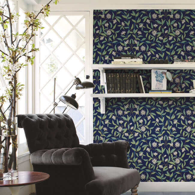 jasmine-blue-metallic-wallpaper-york-wallcoverings-go8251 - York Wallcoverings Wallpaper