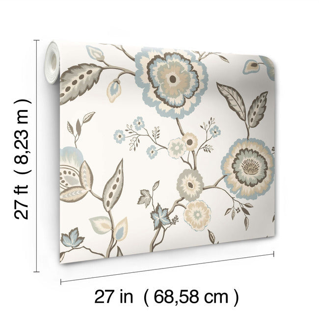 dahlia-blooms-off-white-blue-wallpaper-york-wallcoverings-go8234 - York Wallcoverings Wallpaper