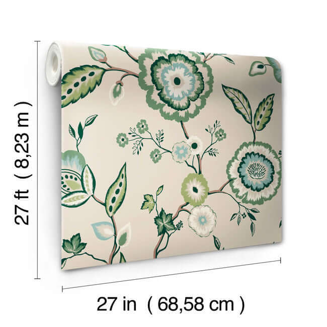 dahlia-blooms-green-beige-wallpaper-york-wallcoverings-go8233 - York Wallcoverings Wallpaper