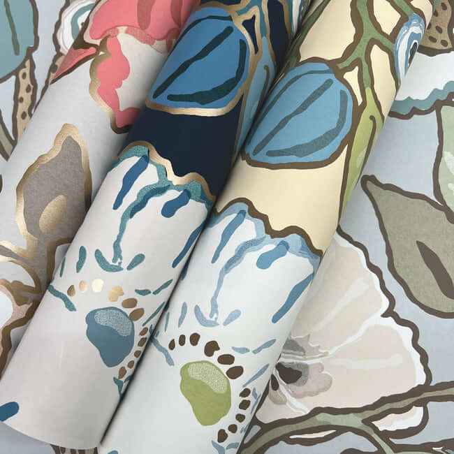 Poppies Grey & Pink Metallic Wallpaper - York Wallcoverings - GO8314 - York Wallcoverings Wallpaper