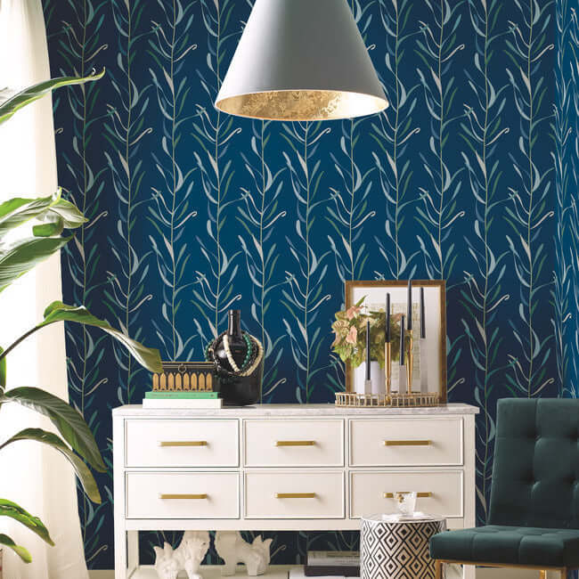chloe-vine-indigo-wallpaper-york-wallcoverings-go8324 - York Wallcoverings Wallpaper