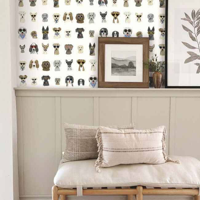 Dog Days Multi White Peel & Stick Wallpaper - York Wallcoverings - PSW1461RL - York Wallcoverings Wallpaper