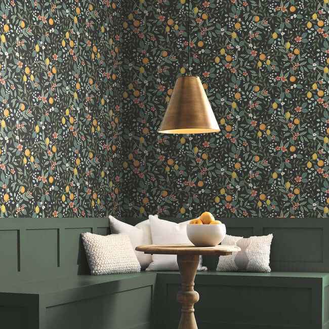 Citrus Grove Black Peel & Stick Wallpaper - York Wallcoverings - PSW1482RL - York Wallcoverings Wallpaper