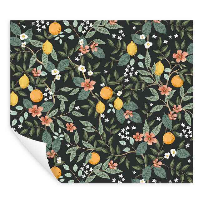 Citrus Grove Black Peel & Stick Wallpaper - York Wallcoverings - PSW1482RL - York Wallcoverings Wallpaper