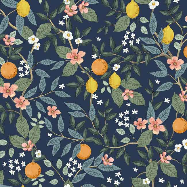 Citrus Grove Navy Peel & Stick Wallpaper - York Wallcoverings - PSW1481RL