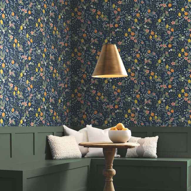 Citrus Grove Navy Peel & Stick Wallpaper - York Wallcoverings - PSW1481RL - York Wallcoverings Wallpaper