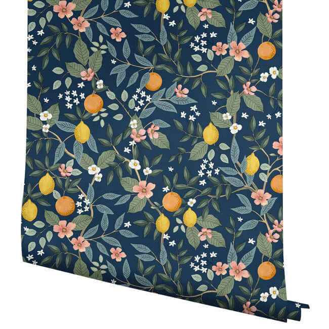 Citrus Grove Navy Peel & Stick Wallpaper - York Wallcoverings - PSW1481RL - York Wallcoverings Wallpaper