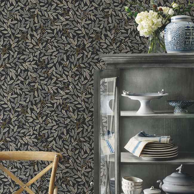 Willowberry Black Peel & Stick Wallpaper - York Wallcoverings - PSW1472RL - York Wallcoverings Wallpaper