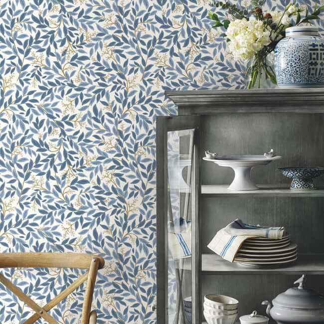 Willowberry Blue & White Peel & Stick Wallpaper - York Wallcoverings - PSW1469RL - York Wallcoverings Wallpaper