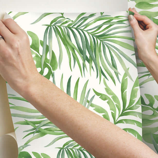 paradise-palm-premium-peel-stick-wallpaper-green-york-wallcoverings-psw1412rl - York Wallcoverings Wallpaper