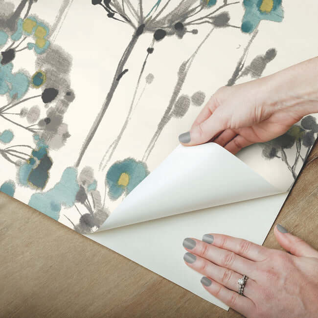 flourish-premium-peel-stick-wallpaper-turquoise-york-wallcoverings-psw1096rl - York Wallcoverings Wallpaper