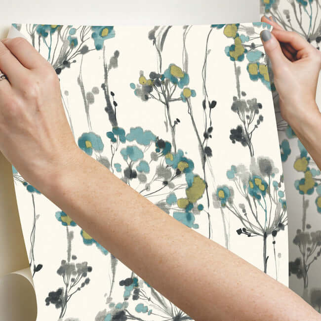 flourish-premium-peel-stick-wallpaper-turquoise-york-wallcoverings-psw1096rl - York Wallcoverings Wallpaper