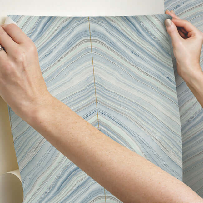 onyx-strata-premium-peel-stick-wallpaper-mist-blue-york-wallcoverings-psw1421rl - York Wallcoverings Wallpaper
