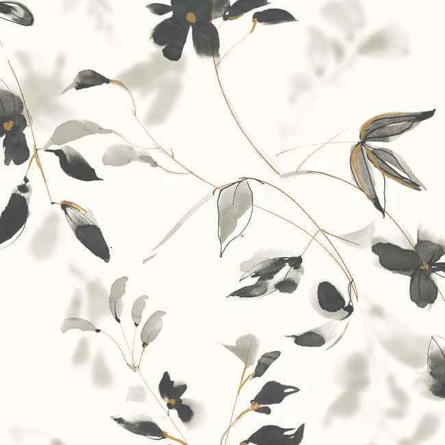 Linden Flower Black Peel & Stick Wallpaper - York Wallcoverings - PSW1103RL