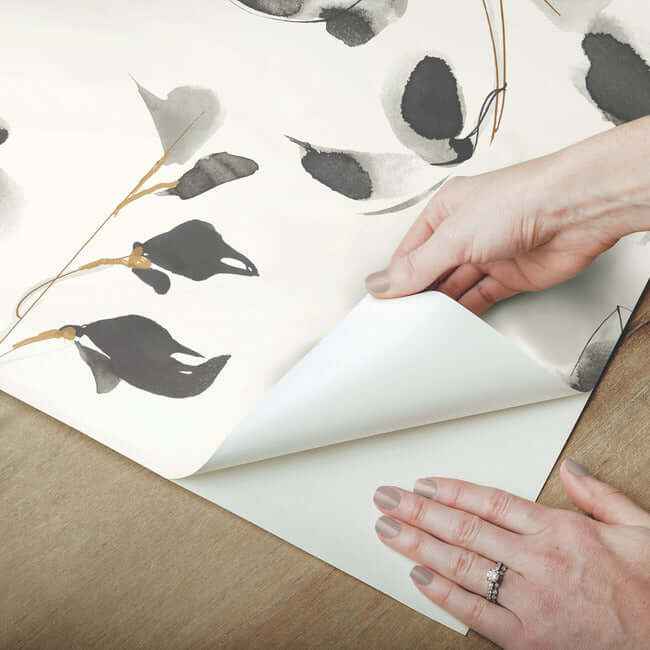 Linden Flower Black Peel & Stick Wallpaper - York Wallcoverings - PSW1103RL - York Wallcoverings Wallpaper