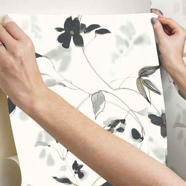 linden-flower-premium-peel-stick-wallpaper-black-york-wallcoverings-psw1103rl - York Wallcoverings Wallpaper