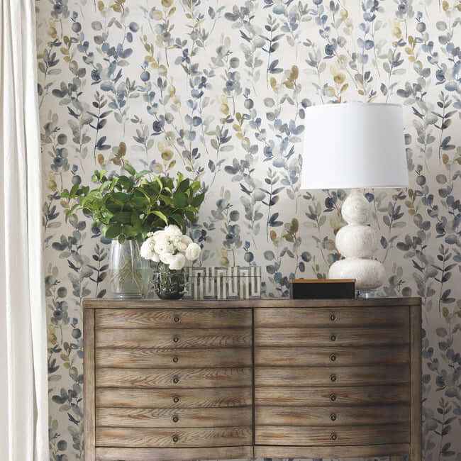 Joyful Eucalyptus Navy Peel & Stick Wallpaper - York Wallcoverings - PSW1431RL - York Wallcoverings Wallpaper