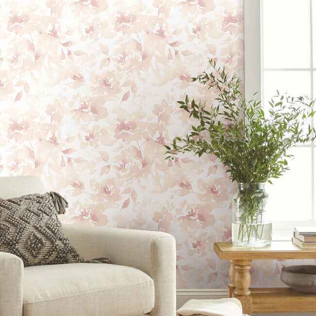 Renewed Floral Pink Wallpaper - York Wallcoverings - PSW1493RL - York Wallcoverings Wallpaper