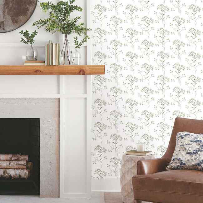 Wildflower Green Wallpaper - York Wallcoverings - PSW1503RL - York Wallcoverings Wallpaper